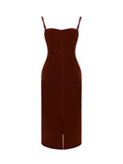 Retro high-end red velvet slit suspender dress