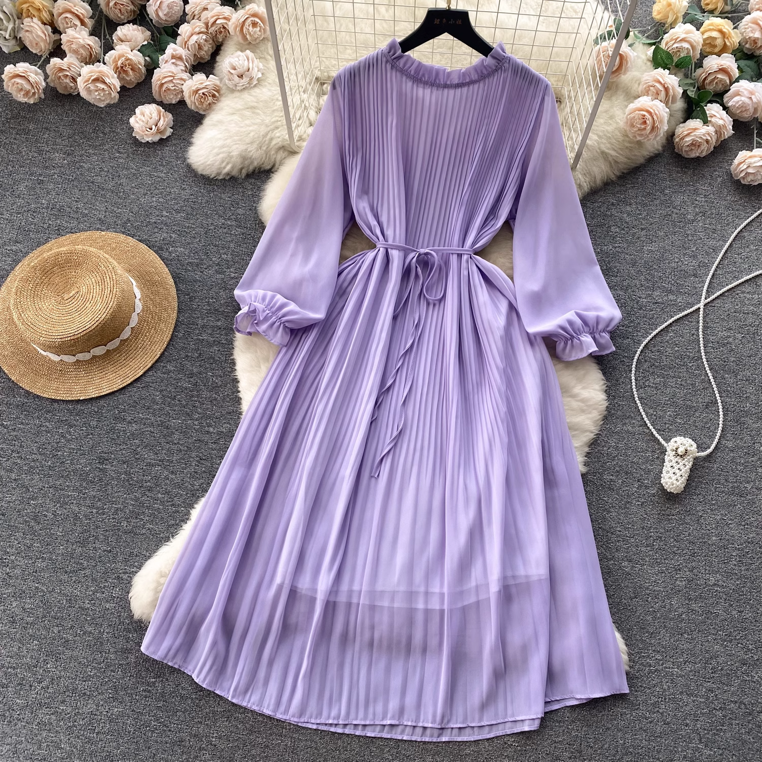 women's puff sleeve chiffon dress