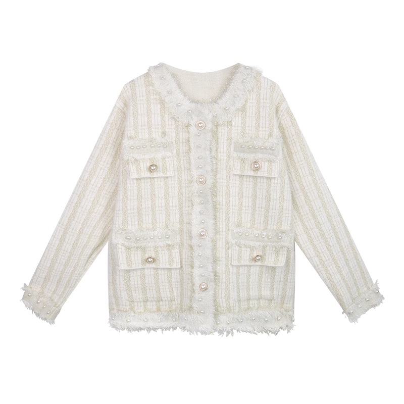 Winter wear tassel pearl button jacket