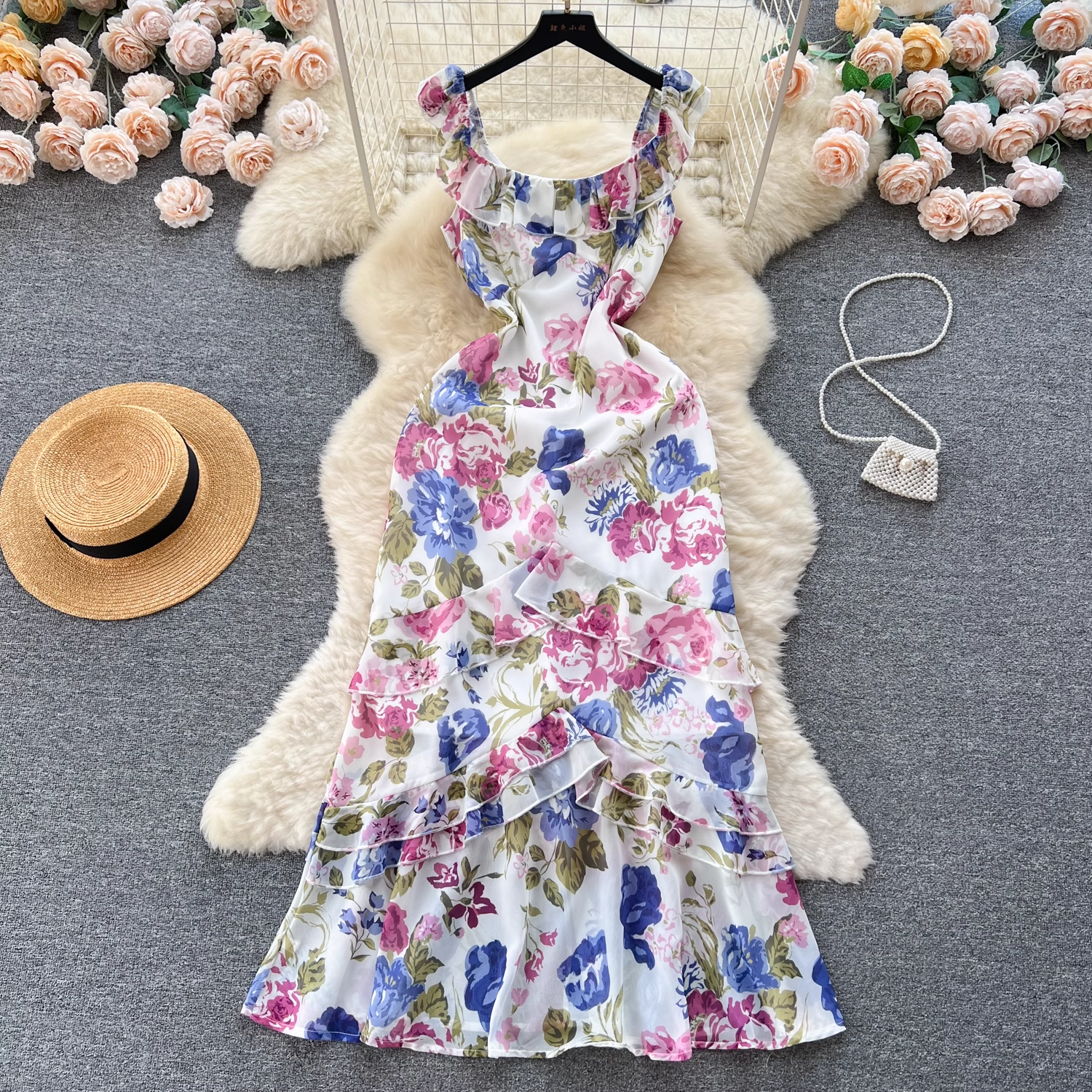 women's summer floral ruffled dress