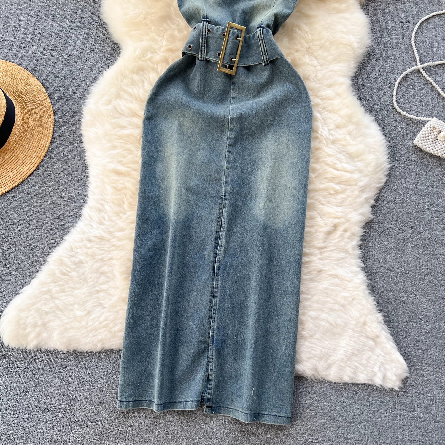 Retro strapless denim dress