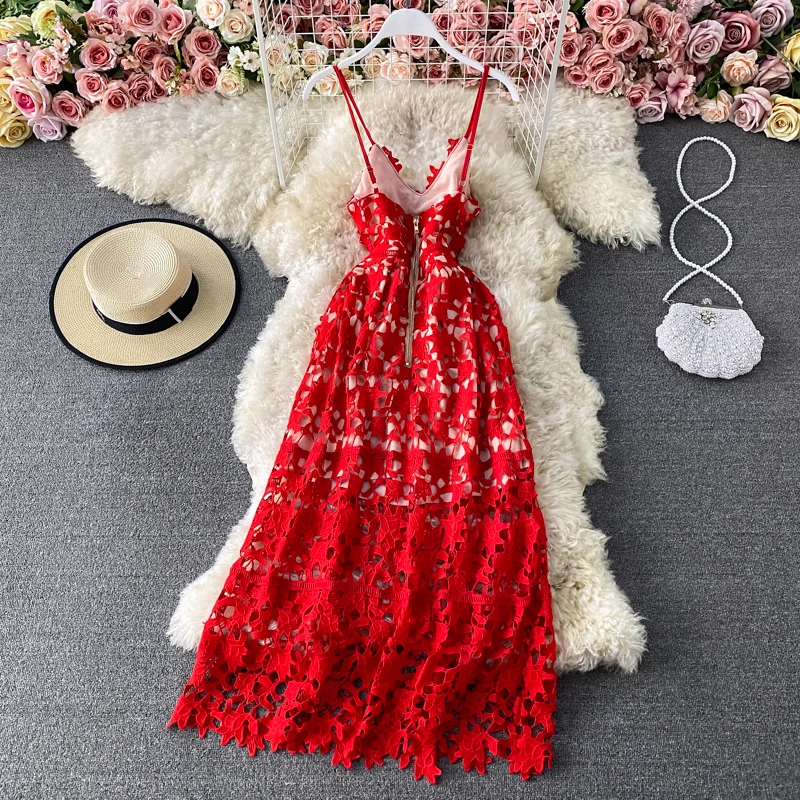 women's hollow lace dress,