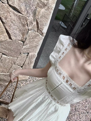 women's summer square neck pleated dress