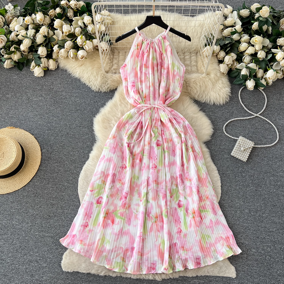 women's summer floral suspender dress