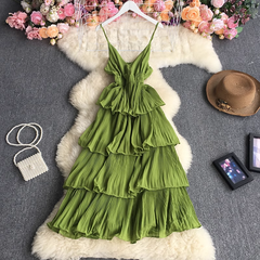 women's summer suspender pleated dress