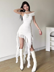 Irregular fringe tube top dress