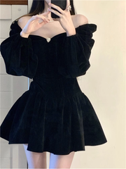 women's black velvet dress autumn and winter