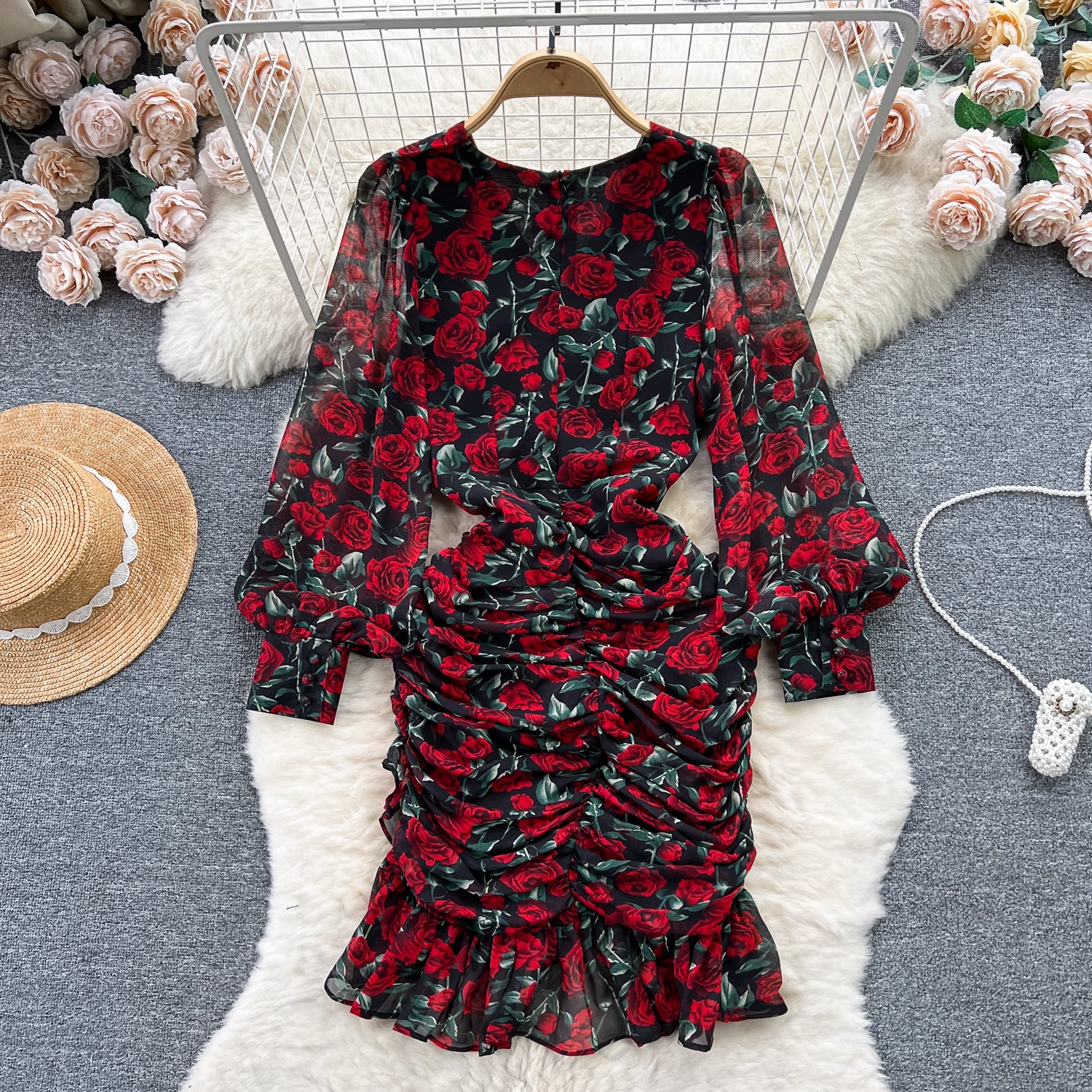 Ruffle chiffon floral dress