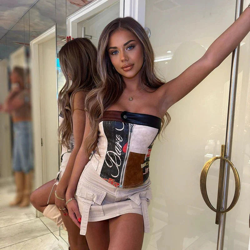 Roux Leather Strapless Top