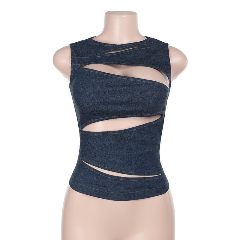 Eli Cut-Out Denim Crop Top