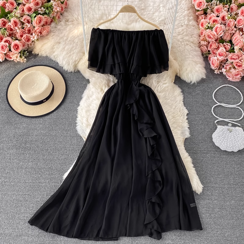 summer off shoulder chiffon dress ,