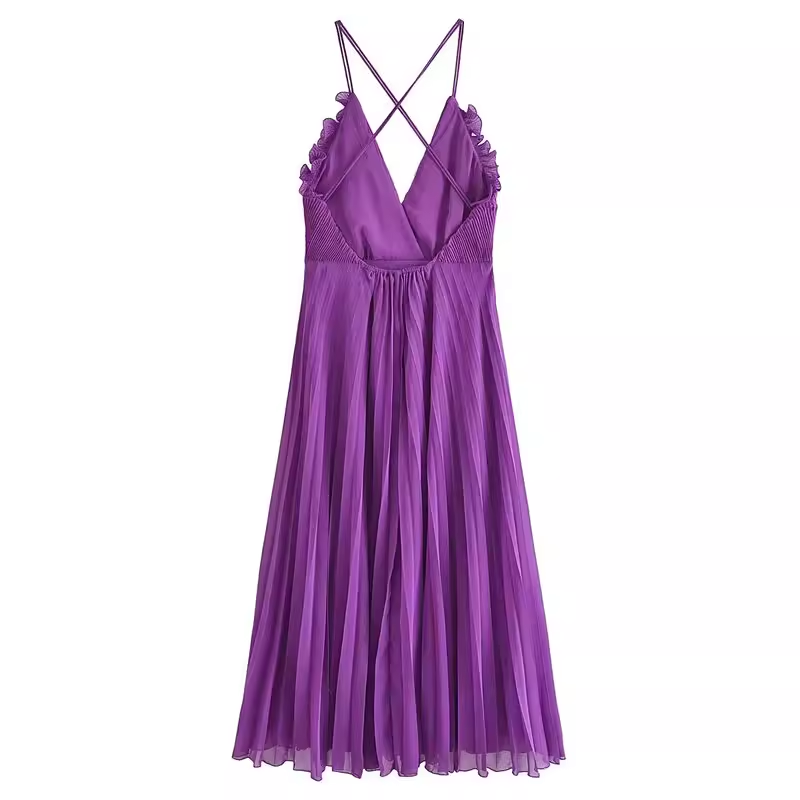 Purple V-neck suspender dress