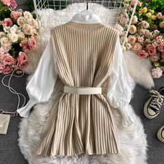 Long Shirt Tie Knit Vest Two-Piece Set,