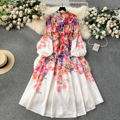 Women's V-neck long printed dress