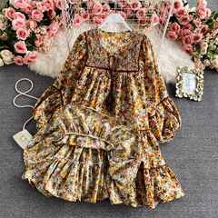 Retro loose square neck floral dress