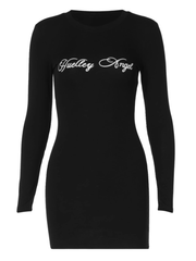 Women's black letter print long sleeve dress