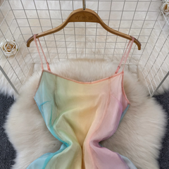 women's summer rainbow gradient suspender dress
