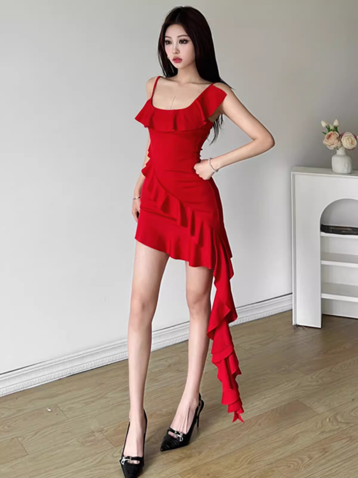 Red irregular sexy short dress