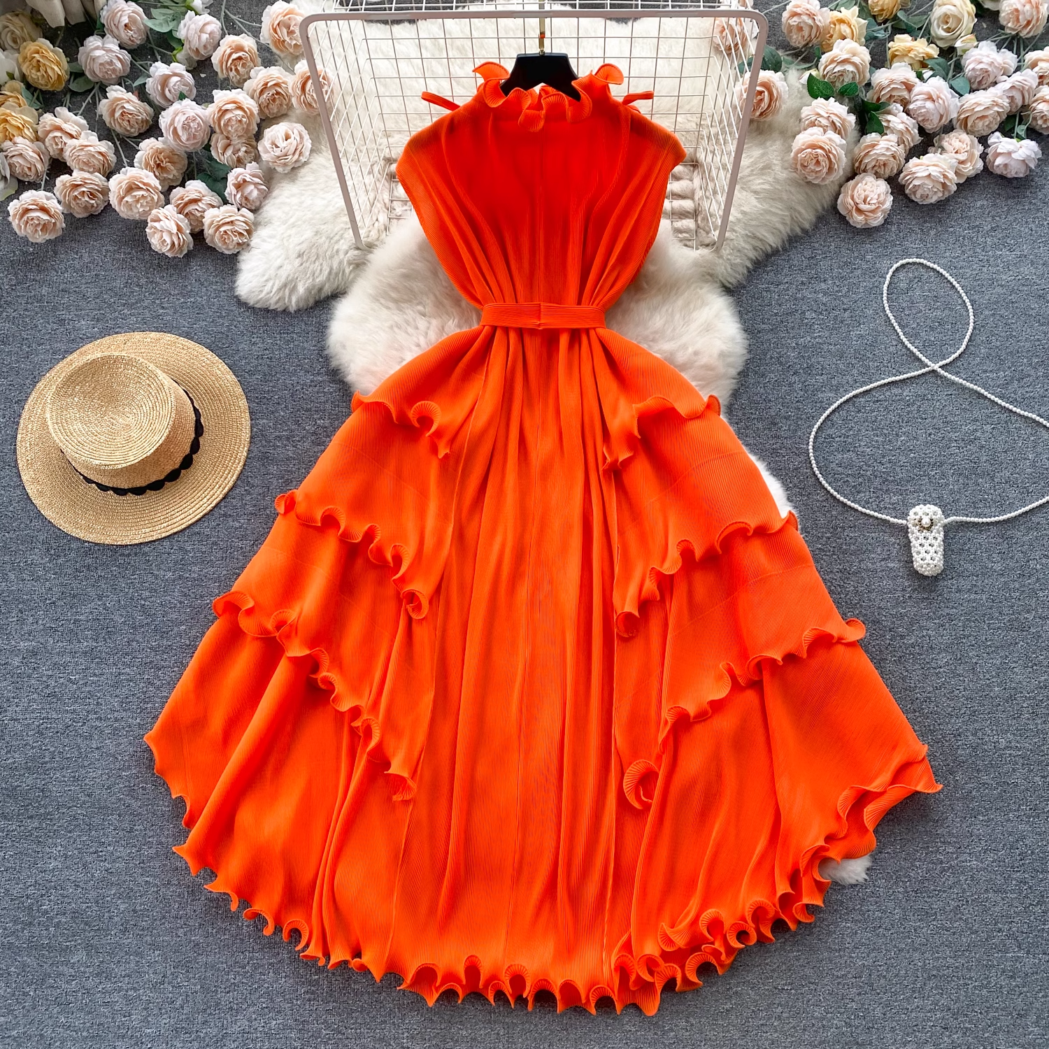 Summer orange chiffon dress