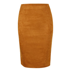 High Waist Suede Midi Pencil Skirt