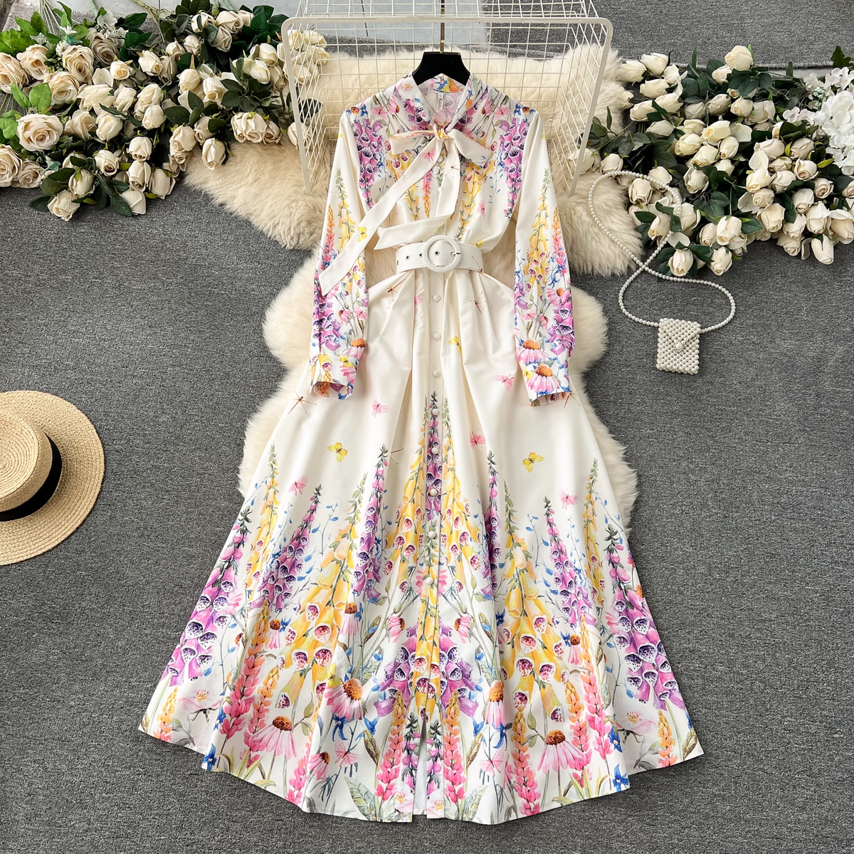 Retro palace style long printed elegant dress