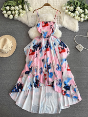 women's summer retro printed suspender dress