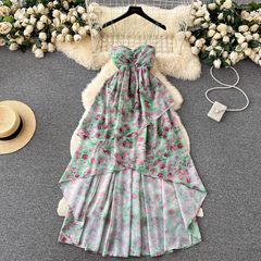 women's summer romantic floral suspender dress