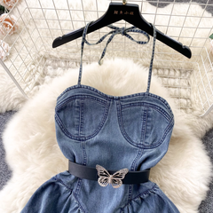 women's summer strappy denim dress