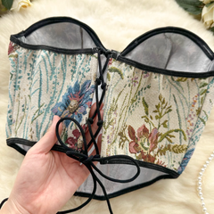 Retro court style oil painting printing slim fit tube top vest