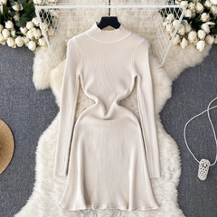 Solid color knitted dress women's autumn and winter half turtleneck tight dress