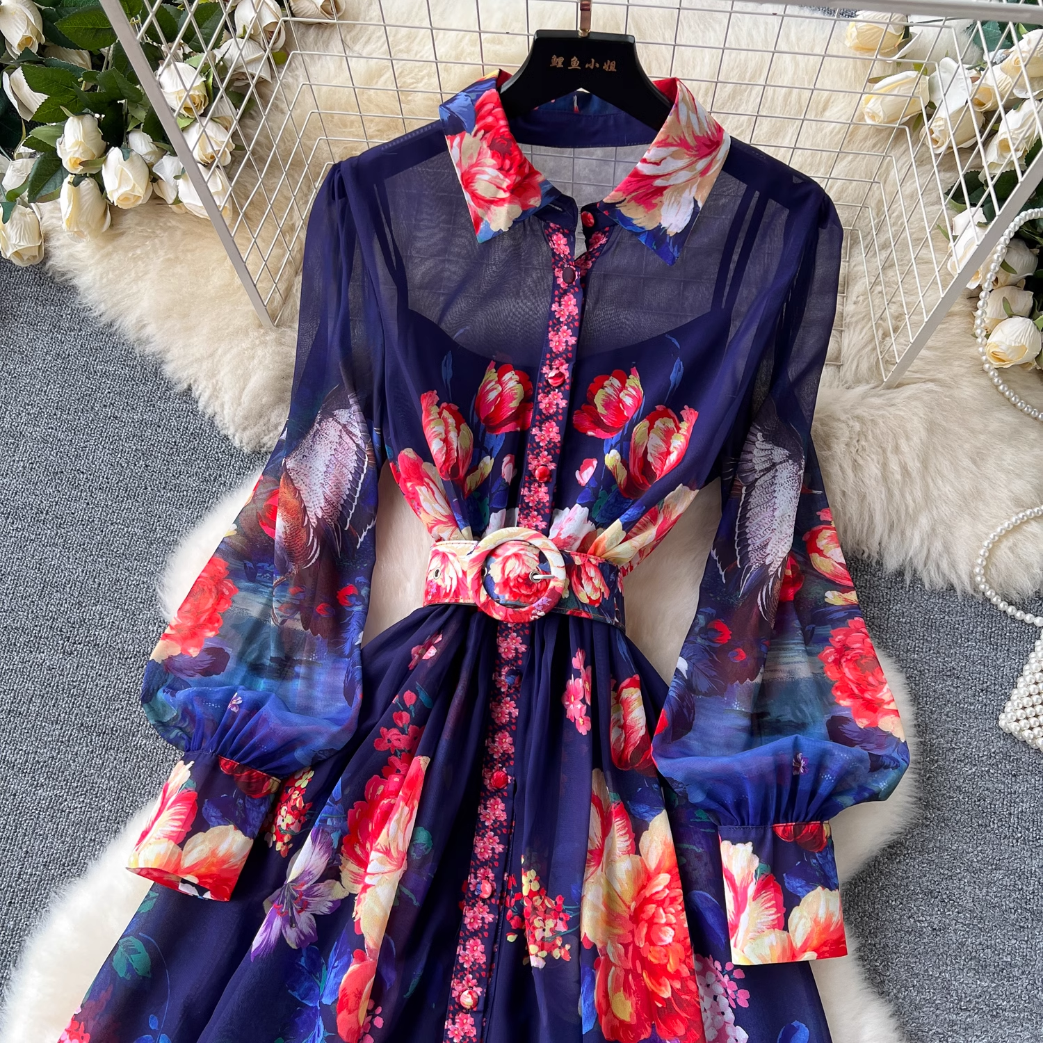 French court retro elegant printed dress