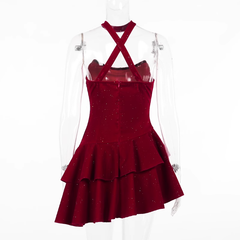 women's red dress with Christmas atmosphere