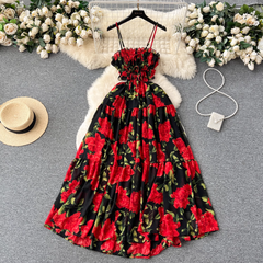 women's summer retro floral dress ,