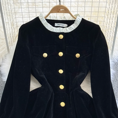 Autumn and winter fashionable long-sleeved stand-collar mid-length a-line velvet dress