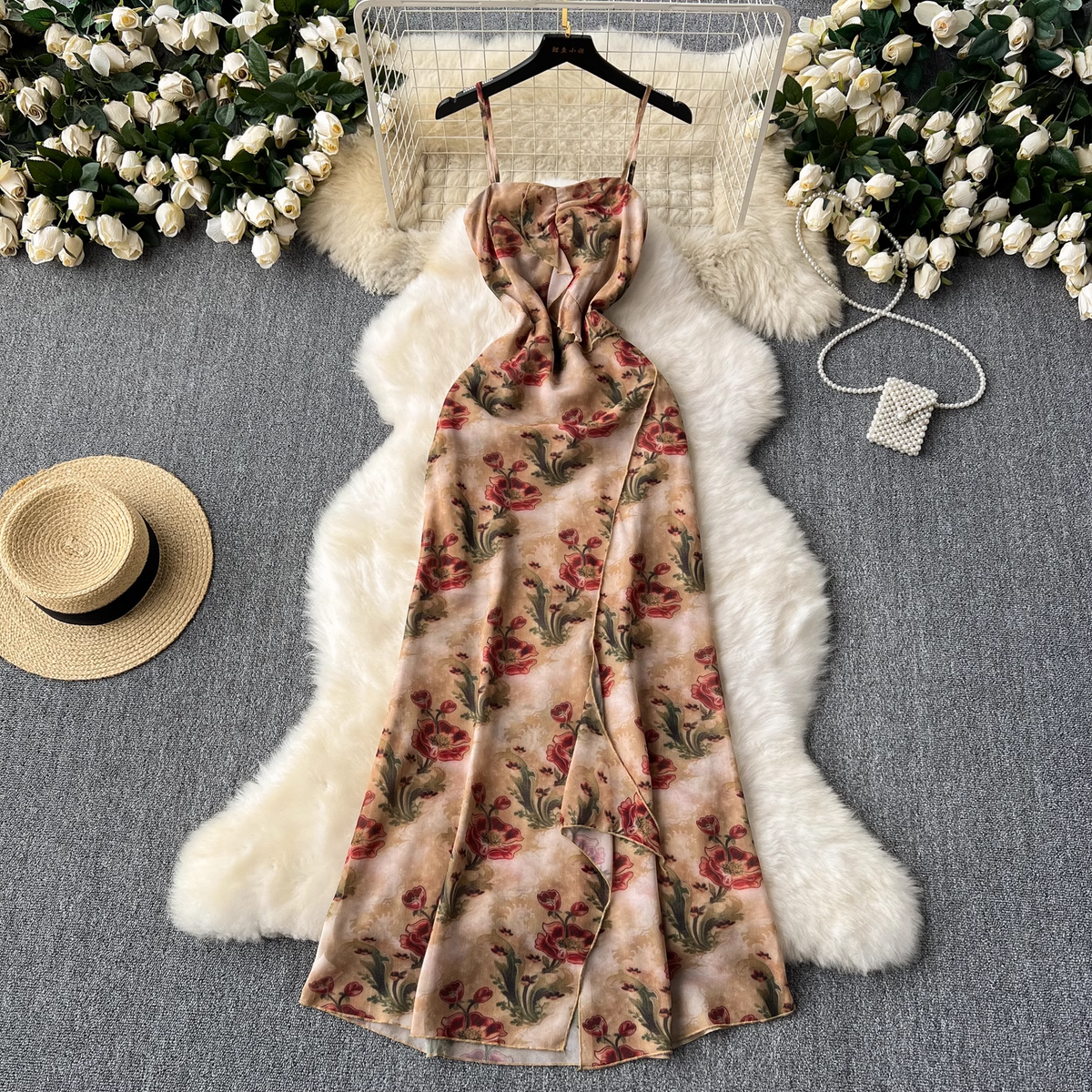 New style chic suspender printed dress for summer