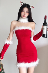 Christmas limited plush trim tube top dress