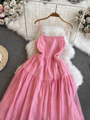 Pink a-line dress seaside vacation long dress