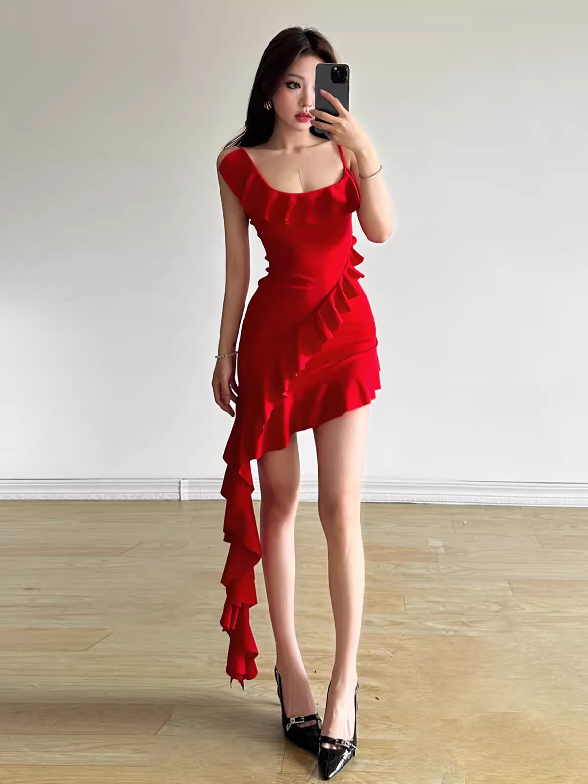 Red irregular sexy short dress