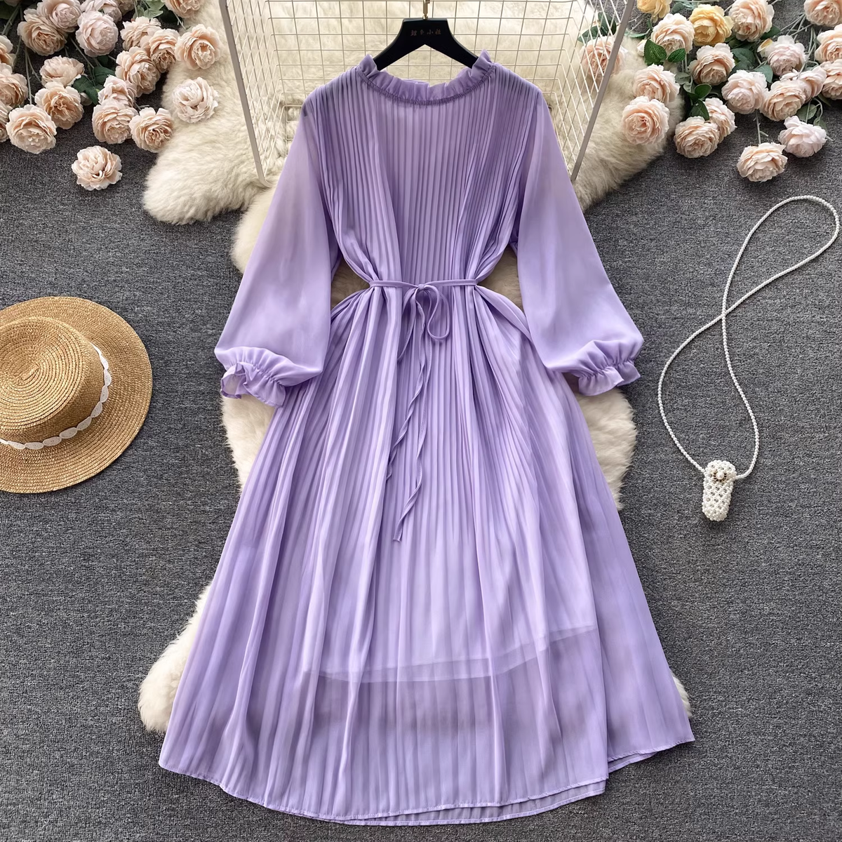 women's puff sleeve chiffon dress