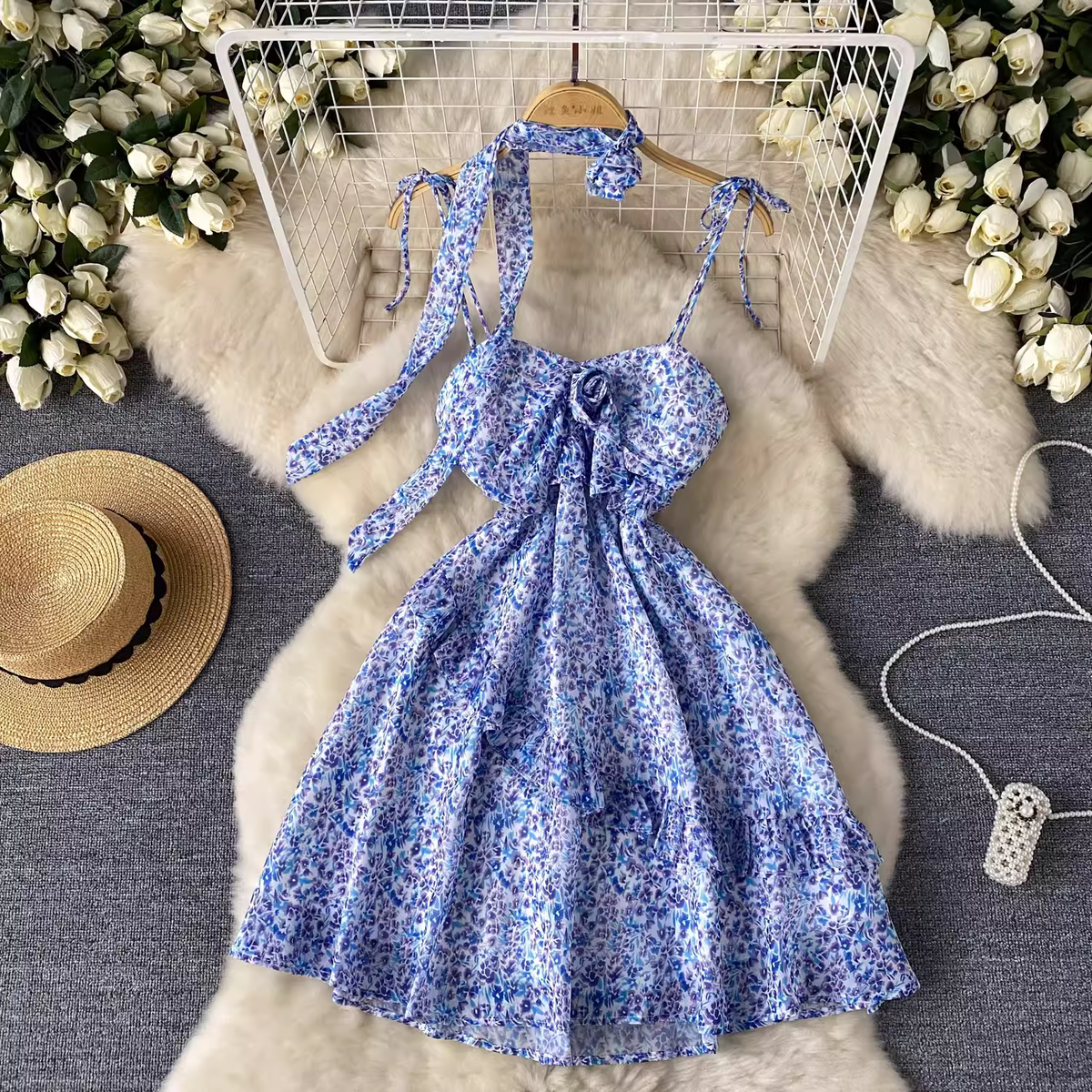 women's floral suspender dress