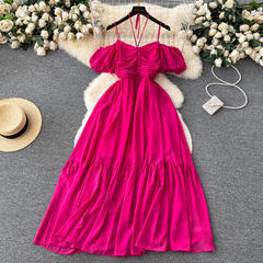 Women's summer strapless pleated dress with straps