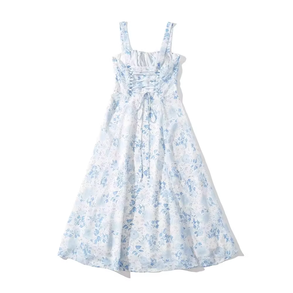 suspender print dress