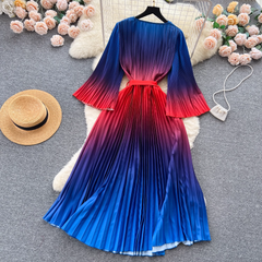 women's gradient color round neck long sleeve dress