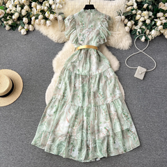 women's ruffle sleeve floral chiffon dress