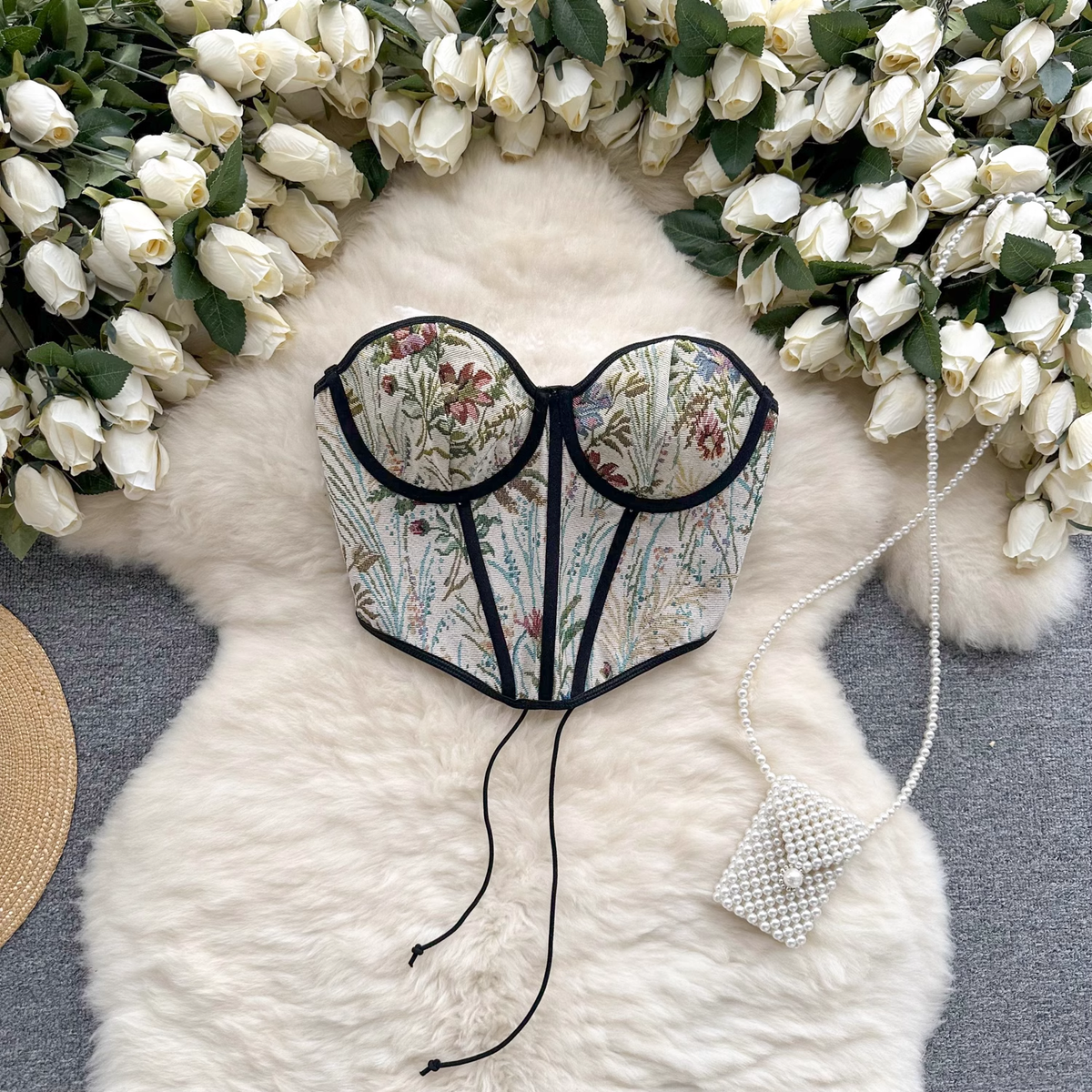 Retro court style oil painting printing slim fit tube top vest