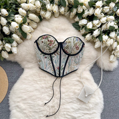 Retro court style oil painting printing slim fit tube top vest