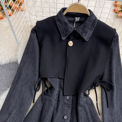 Fake two-piece vest lapel denim dress