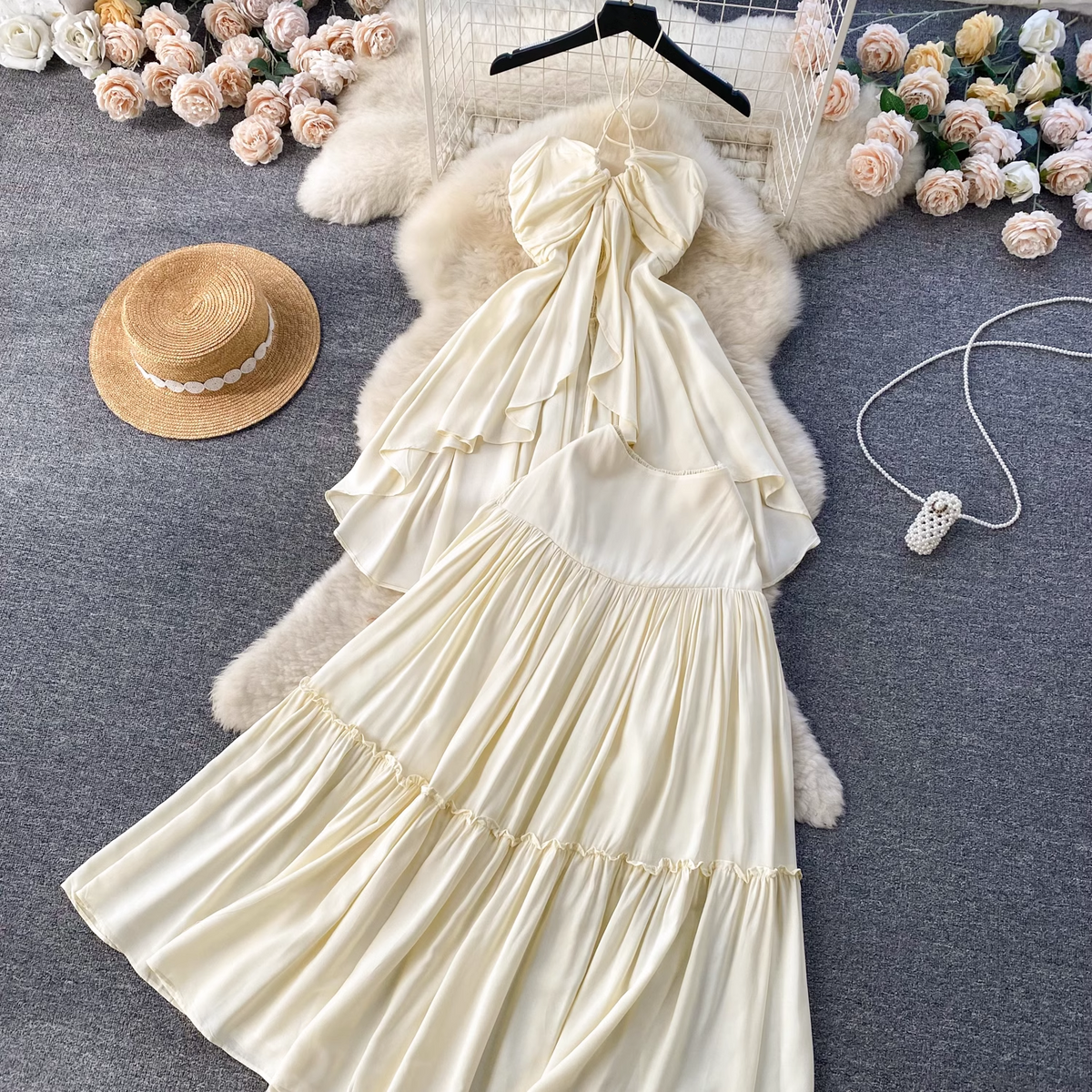 Vacation Suit Irregular Halter Halter Top Draping Fairy Dress