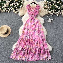 women's v neck printed dress