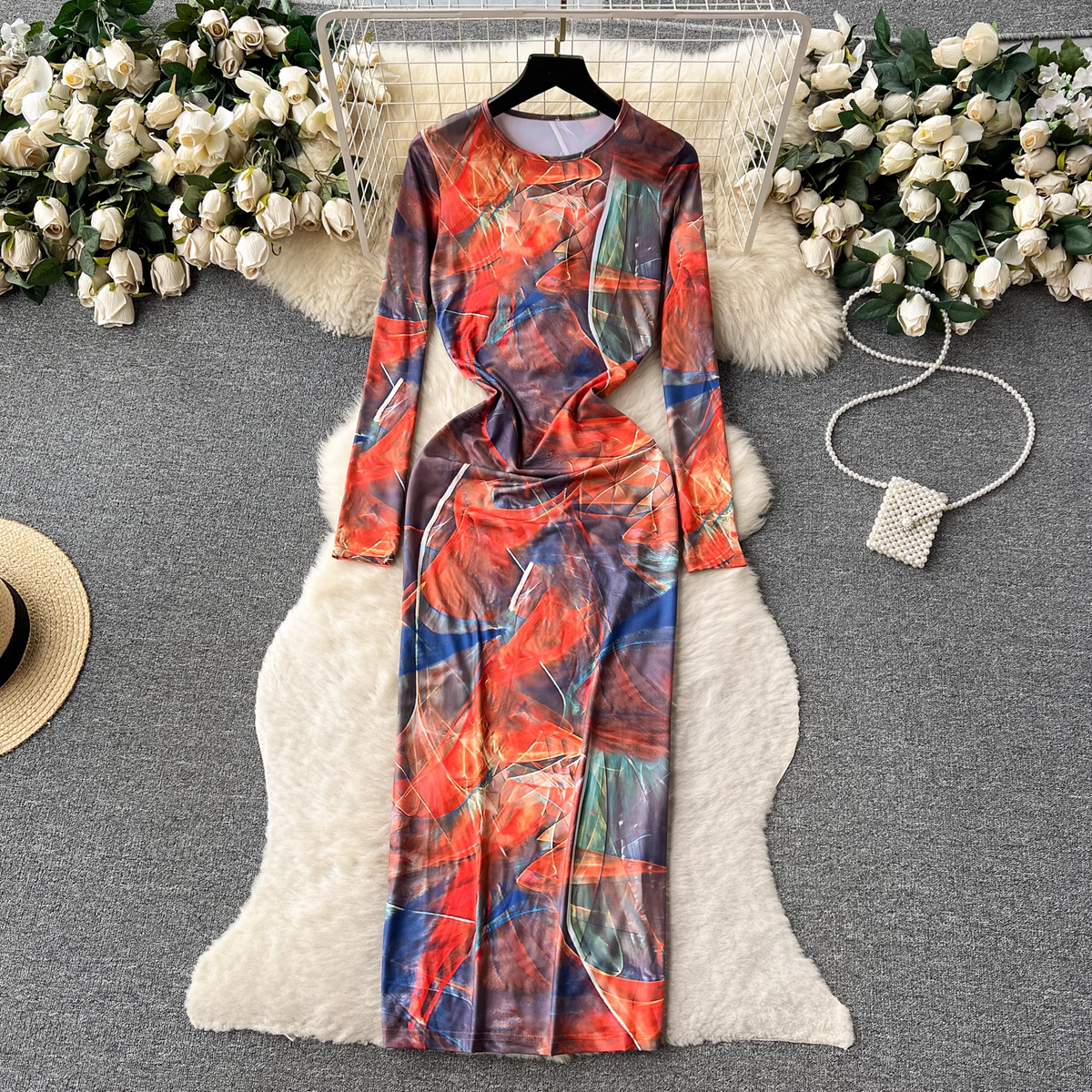 Long-sleeve tie-dye print Maxi Dress